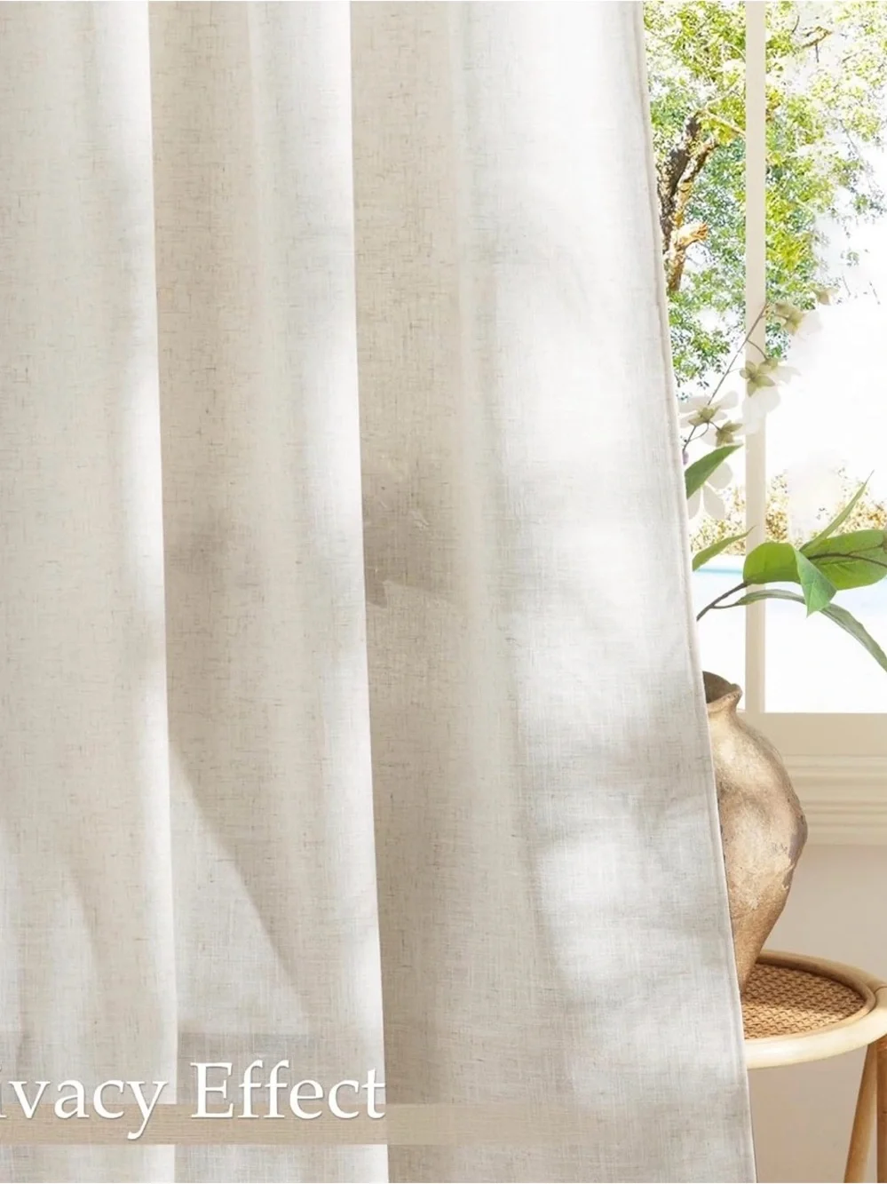 Nicetown Beige Linen Light Filtering Privacy Curtain Panels Rod Pocket 66x96